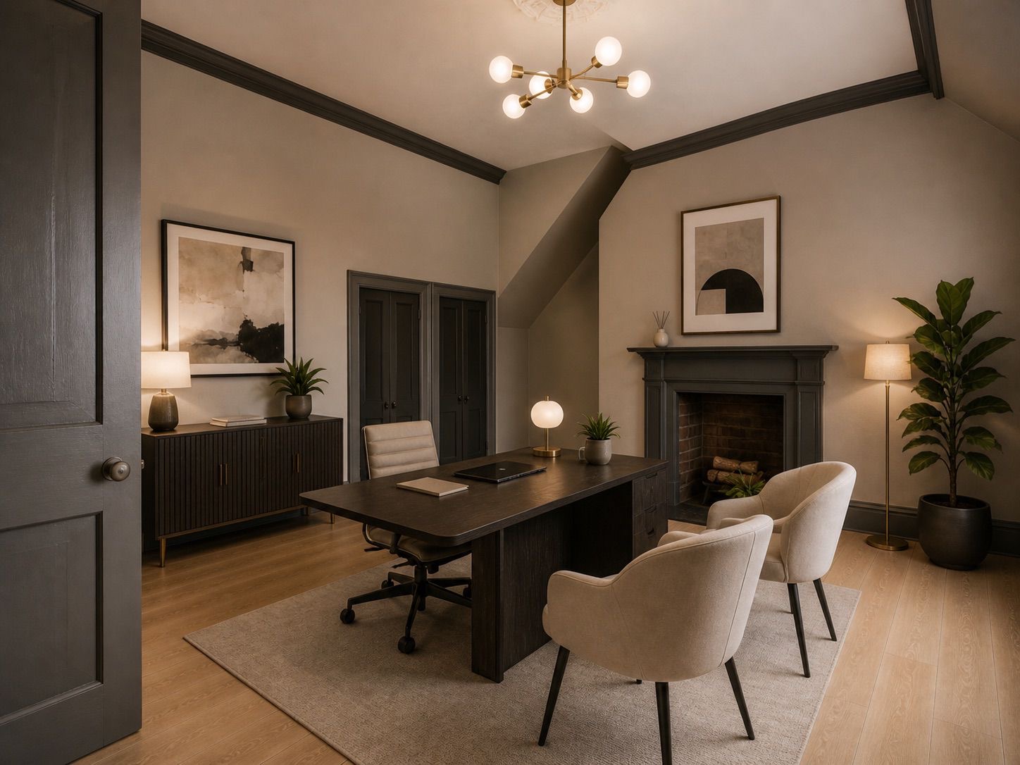 Private office with a restored period fireplace