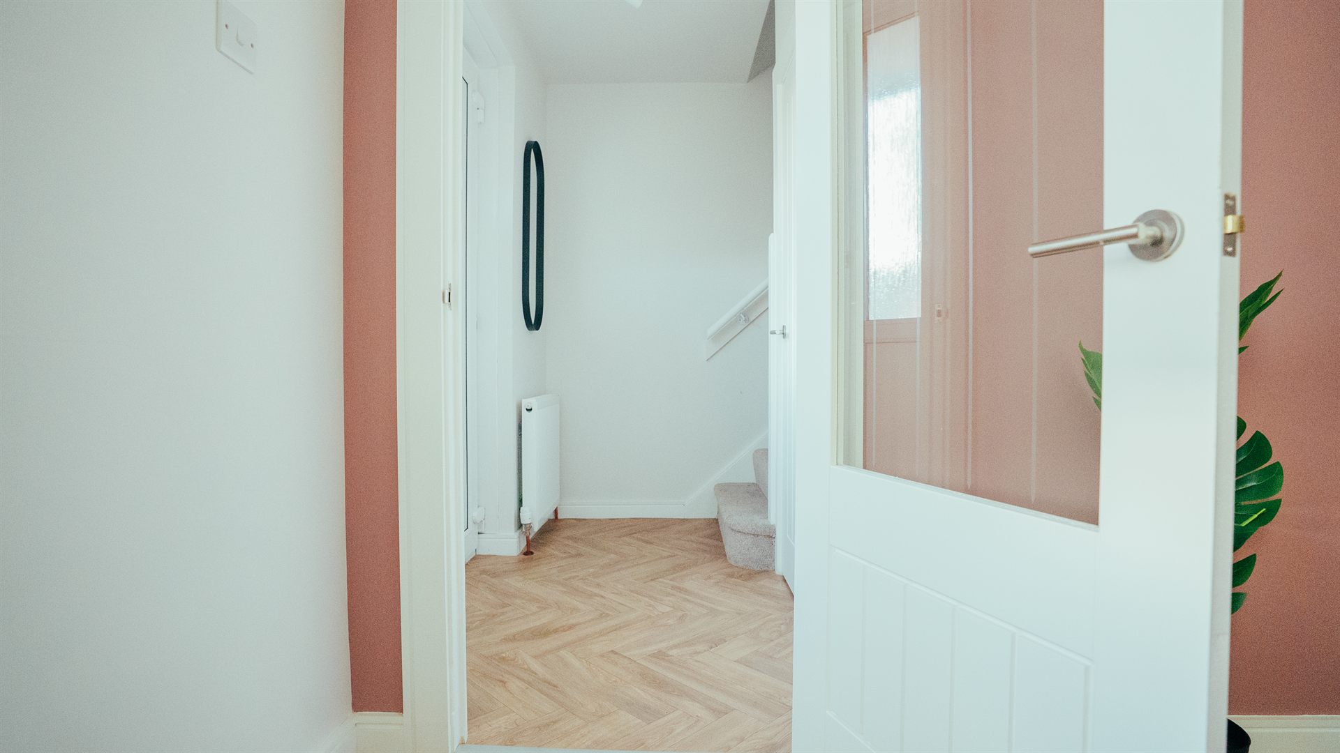 Rutherglen SA entry hallway with arched mirror and parquet floor